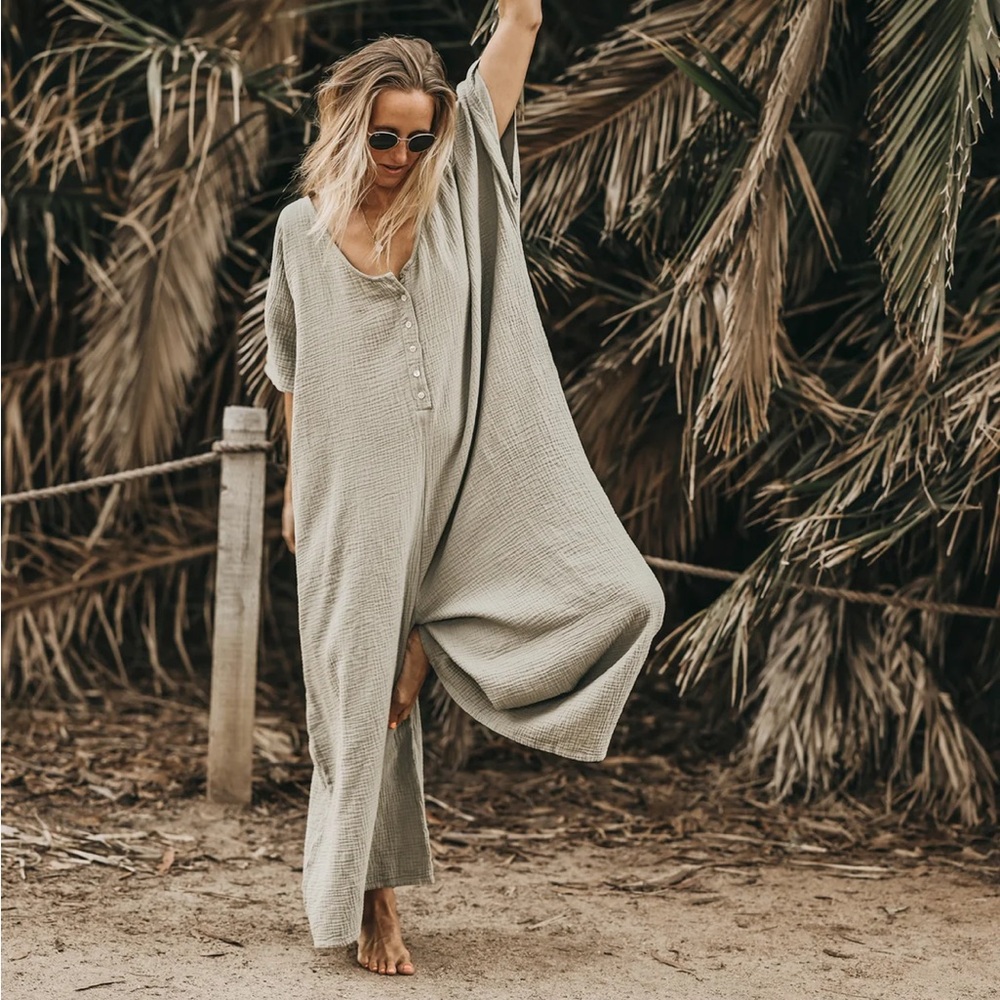 Casual linen Green Jumpsuit